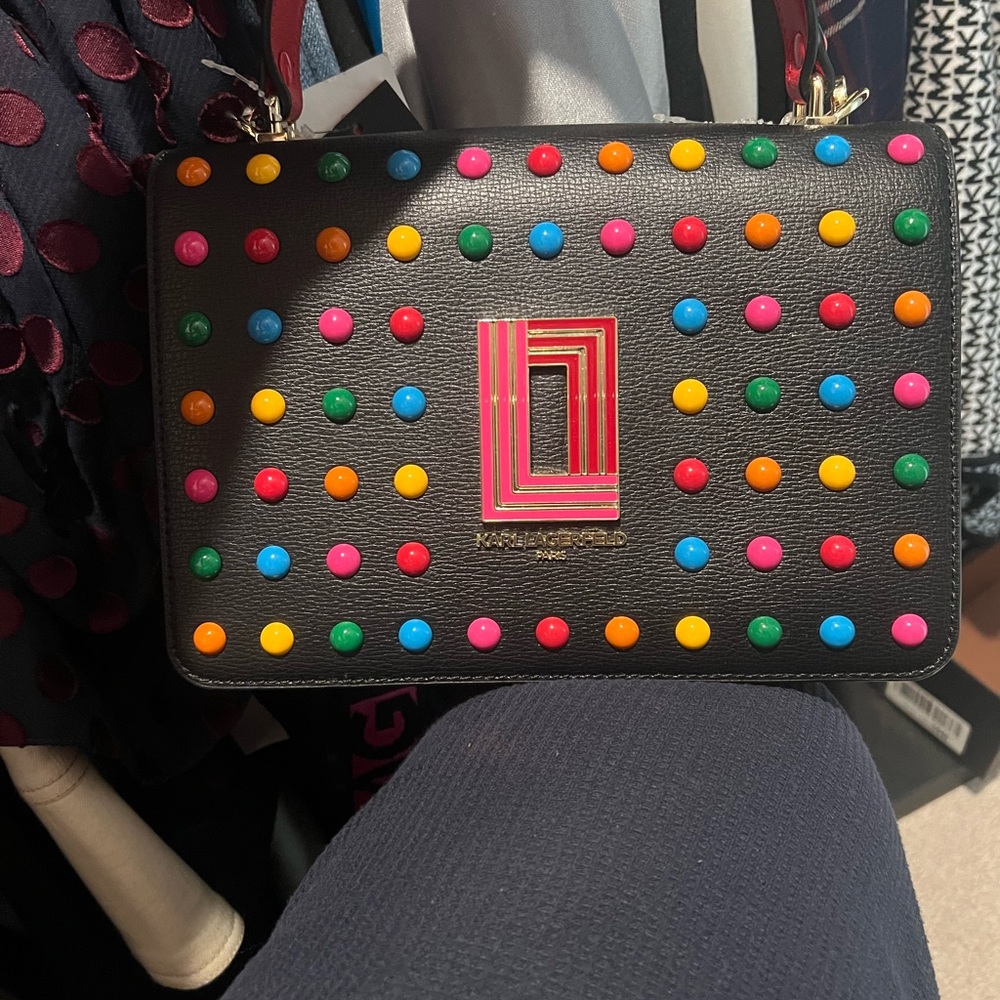 Karl Lagerfeld Black Crossbody Bag with Colorful Studs